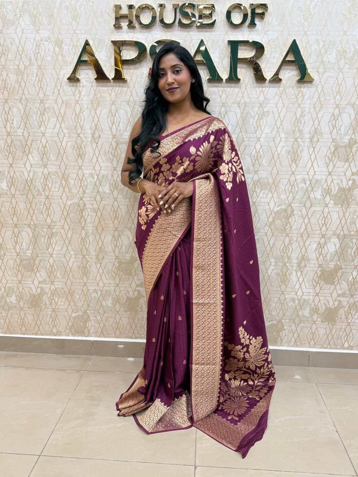 Wine Banarasi Raw Silk Saree 32