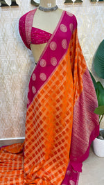 Orange n Pink Banarasi Chiffon Saree 97