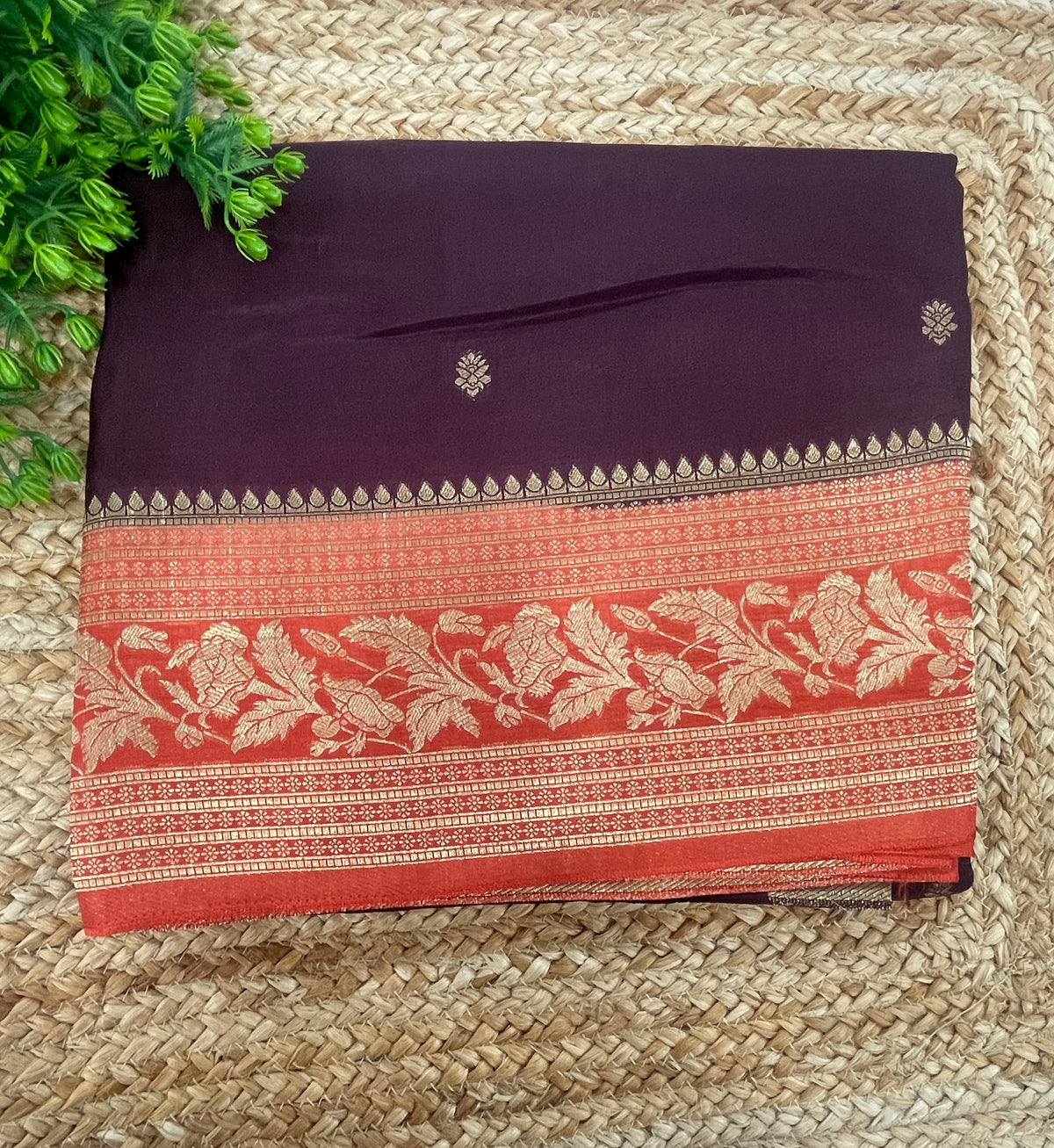 Brown n Orange Semi Silk Saree 25