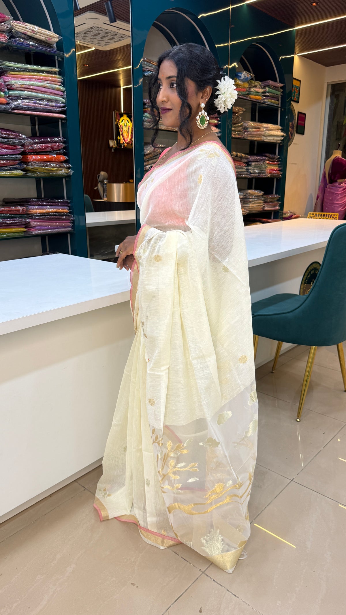 Cream Jute Lenin Saree 68