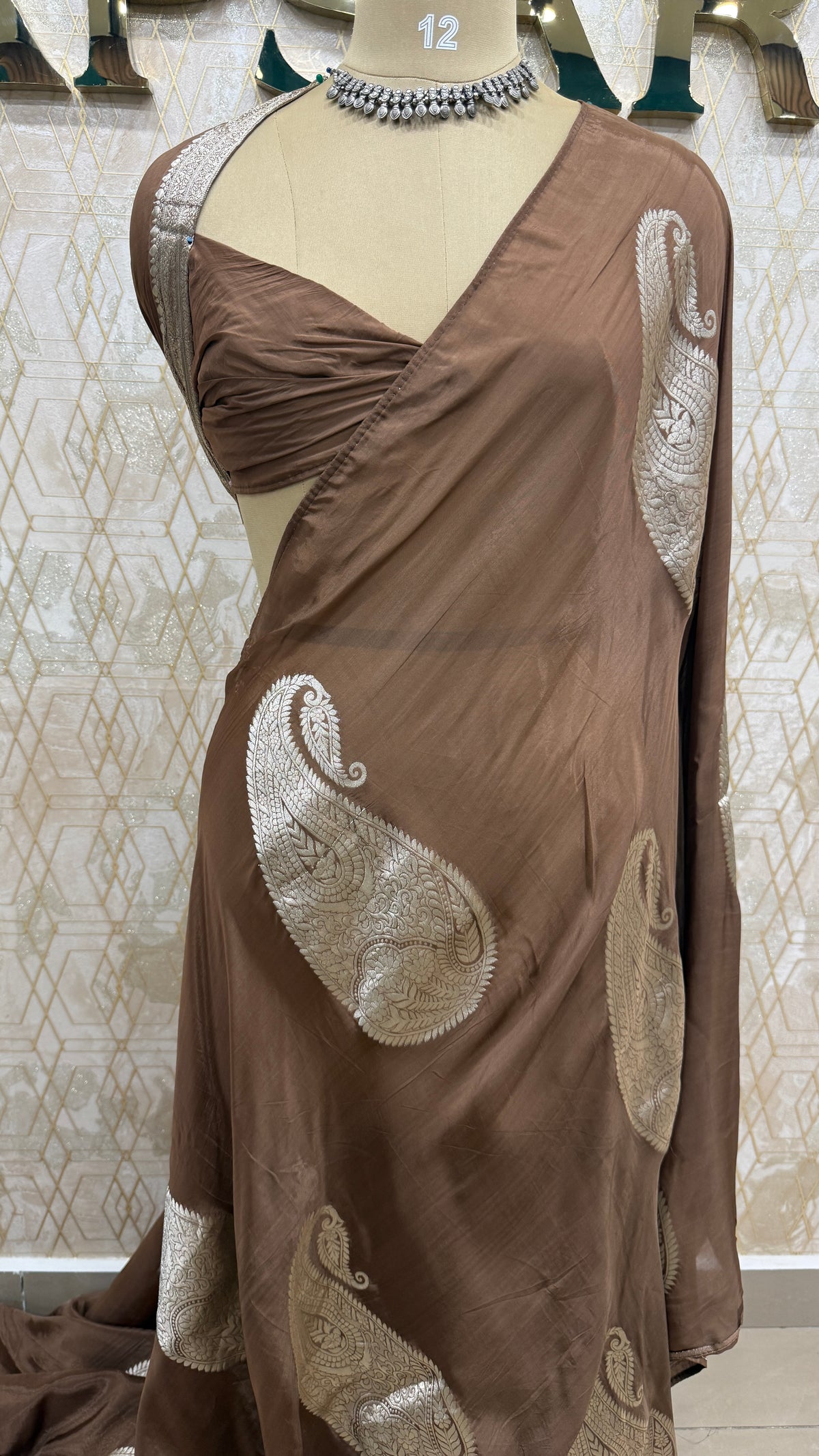 Chocolate Brown Dola Crepe Silk Saree 25