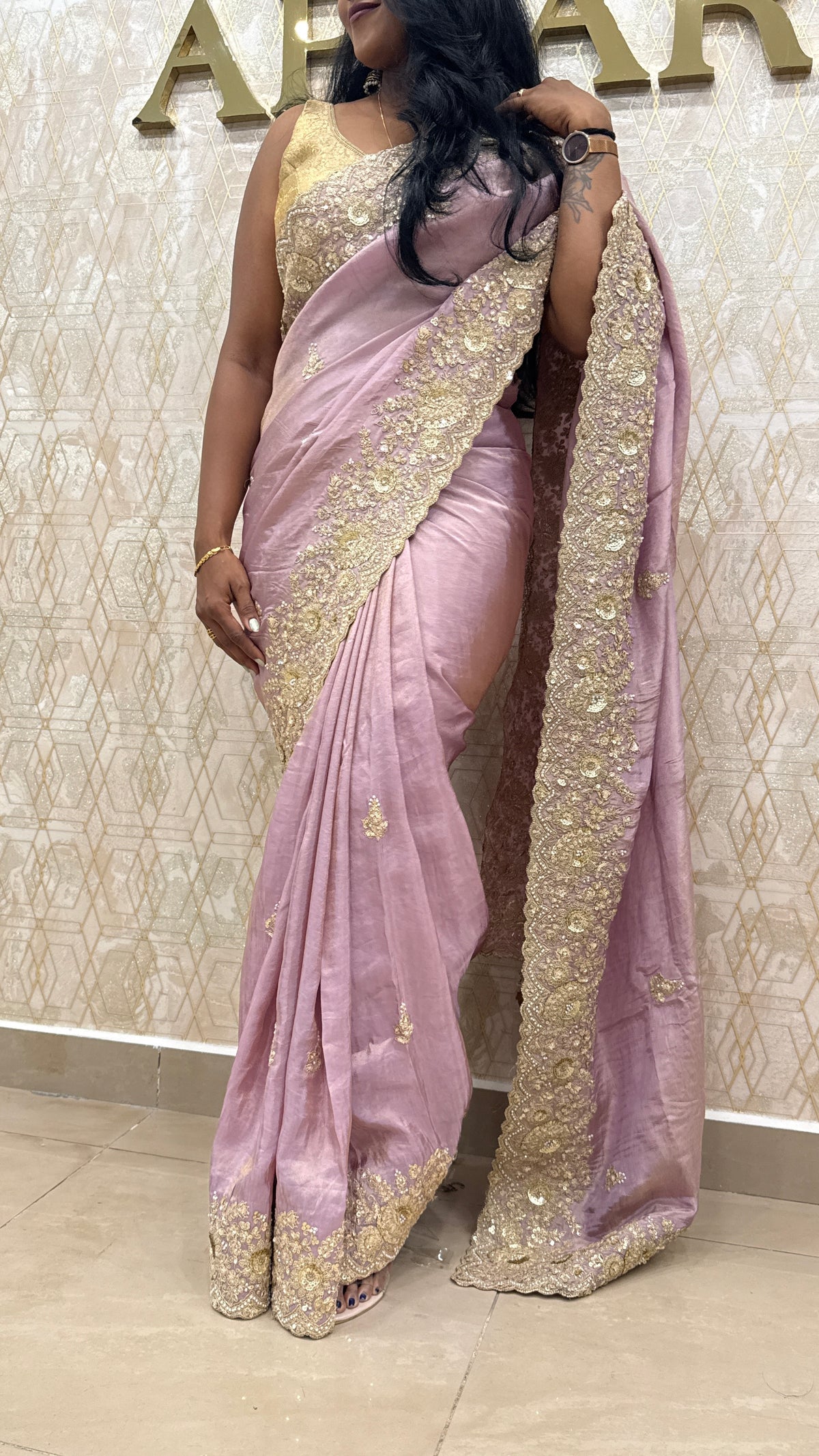 Lilac Shimmer Designer Saree