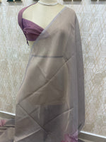 Grey n Wine Tissue Floral Print Saree 35