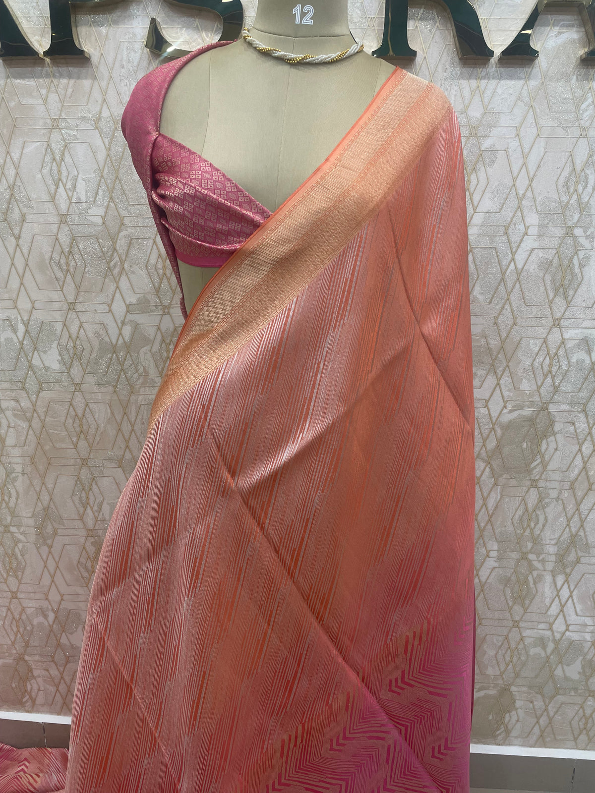 Orange n Pink Soft Tissue Contemporary Design Saree 30