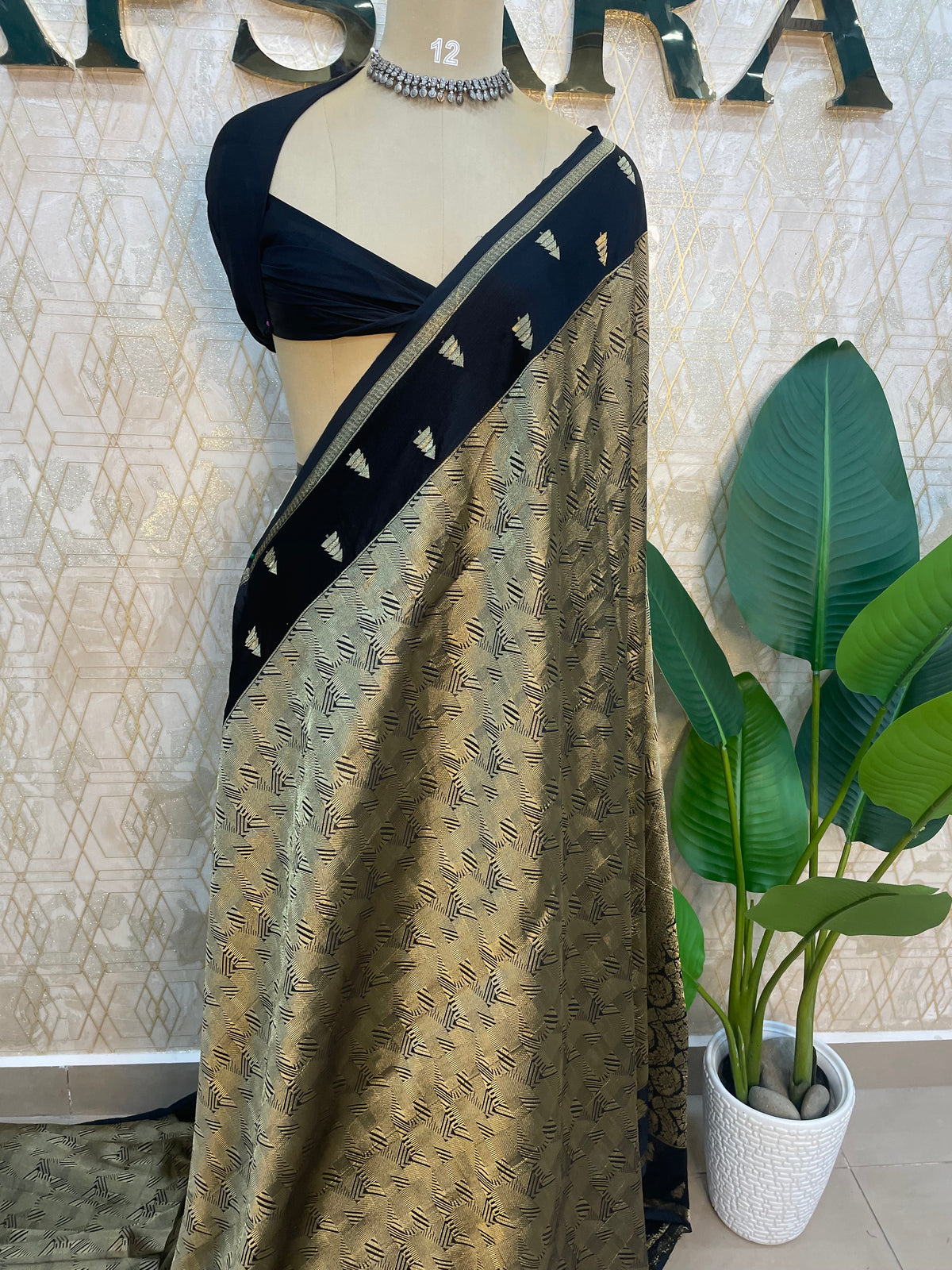 Black Chinon Brocade Saree 106
