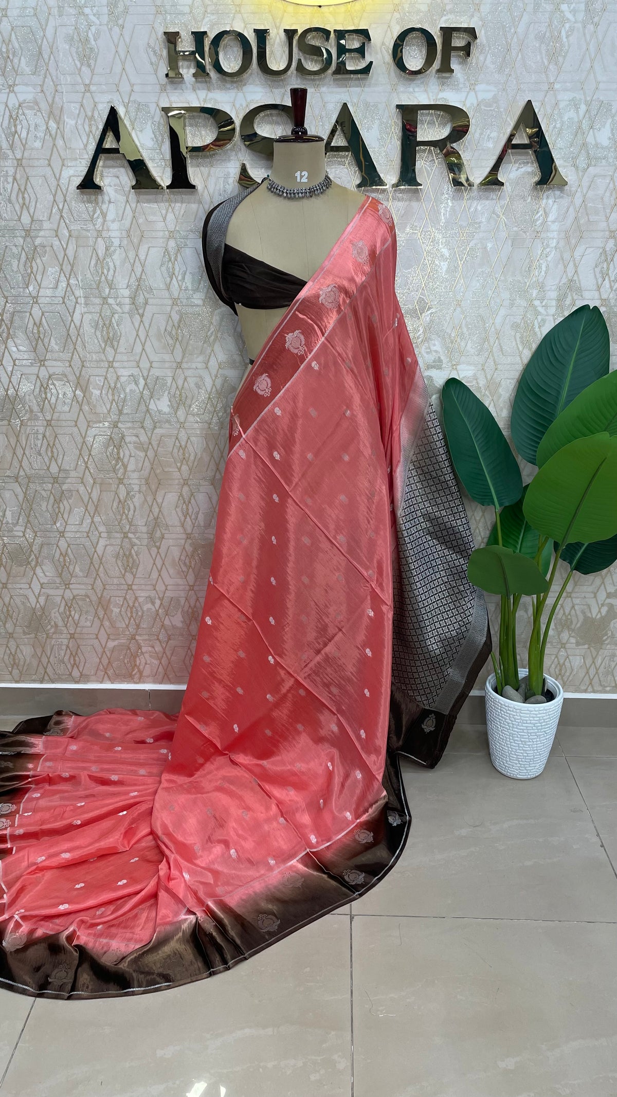 Peach n Brown Matka Silk with Satin Border Saree 14