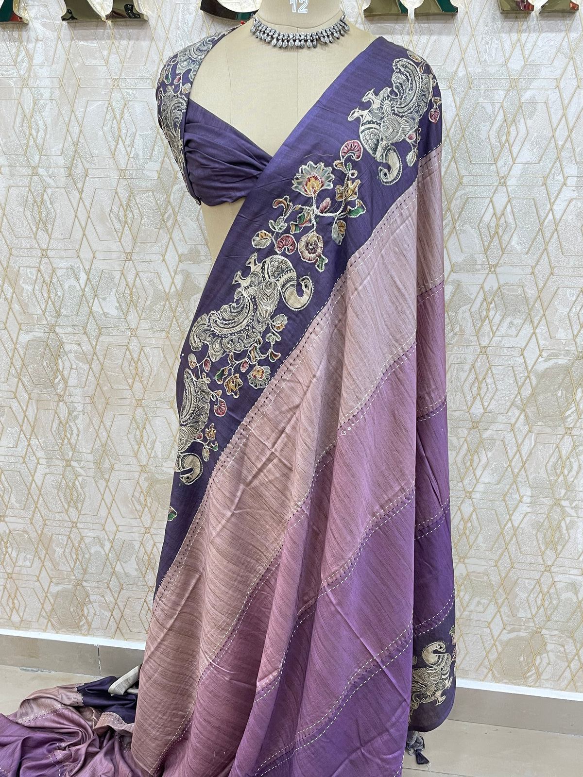 Purple Soft Tussur Aari Work Saree 38