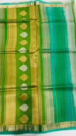 Green 3D Pure Rangkart Kora Stripes Organza saree 02