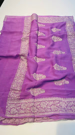 Light Purple With Silver Zari Pure Khaddi Chiffon