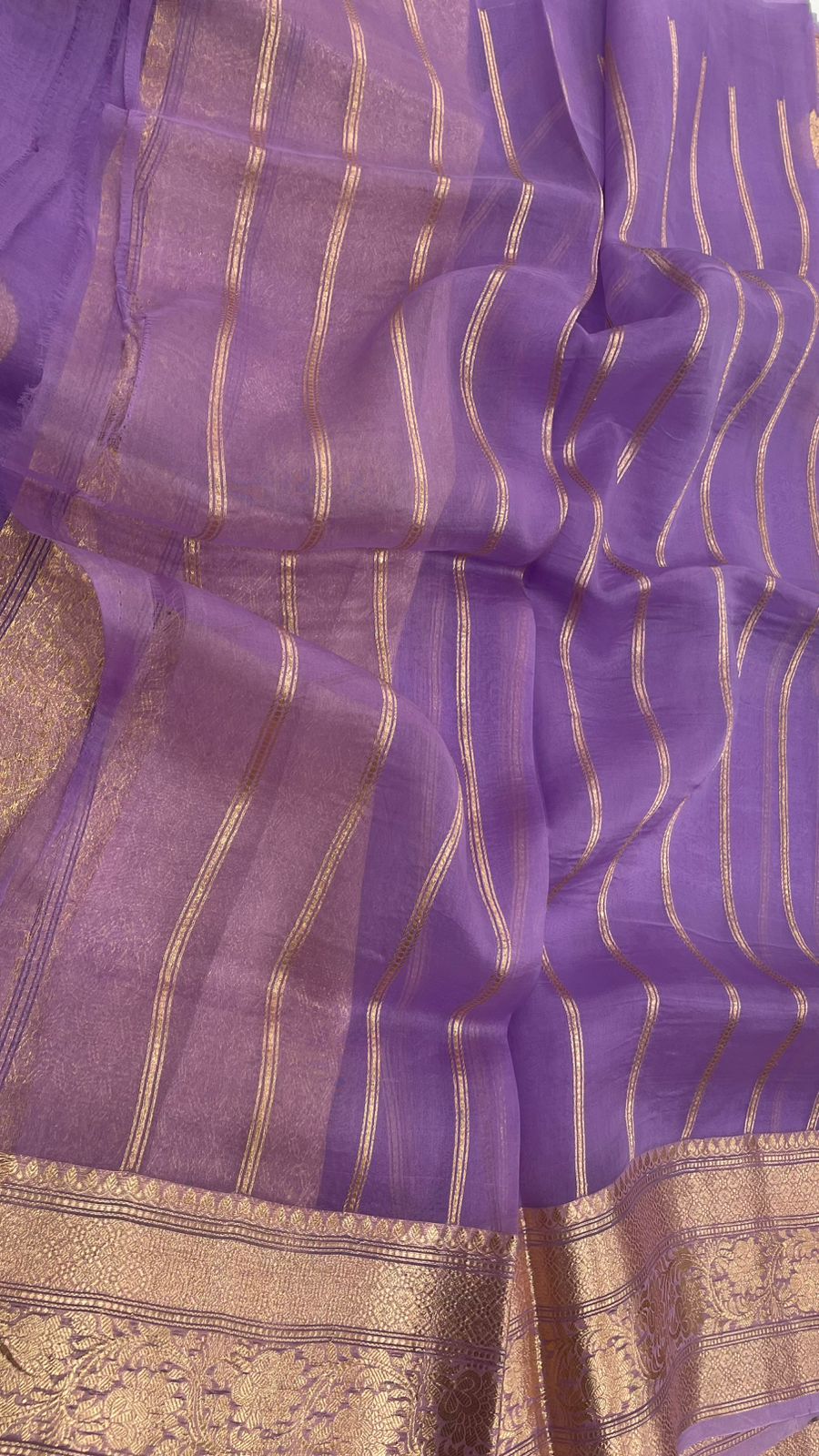 Light Purple Pure Kora Organza Antique saree 02