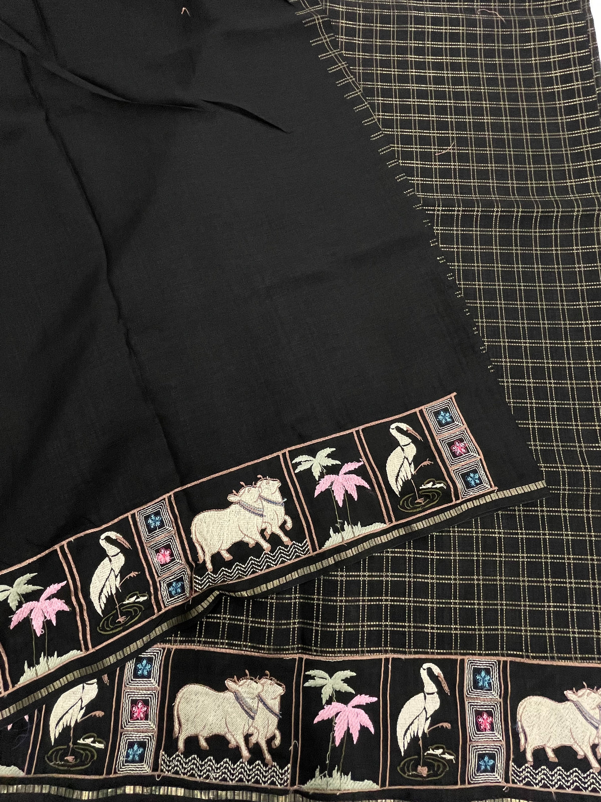 Black Soft Tussur Embroidery Saree 21