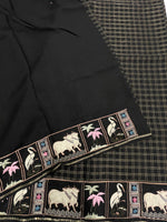 Black Soft Tussur Embroidery Saree 21