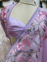 Lilac Tissue Embroidery Work Saree 17