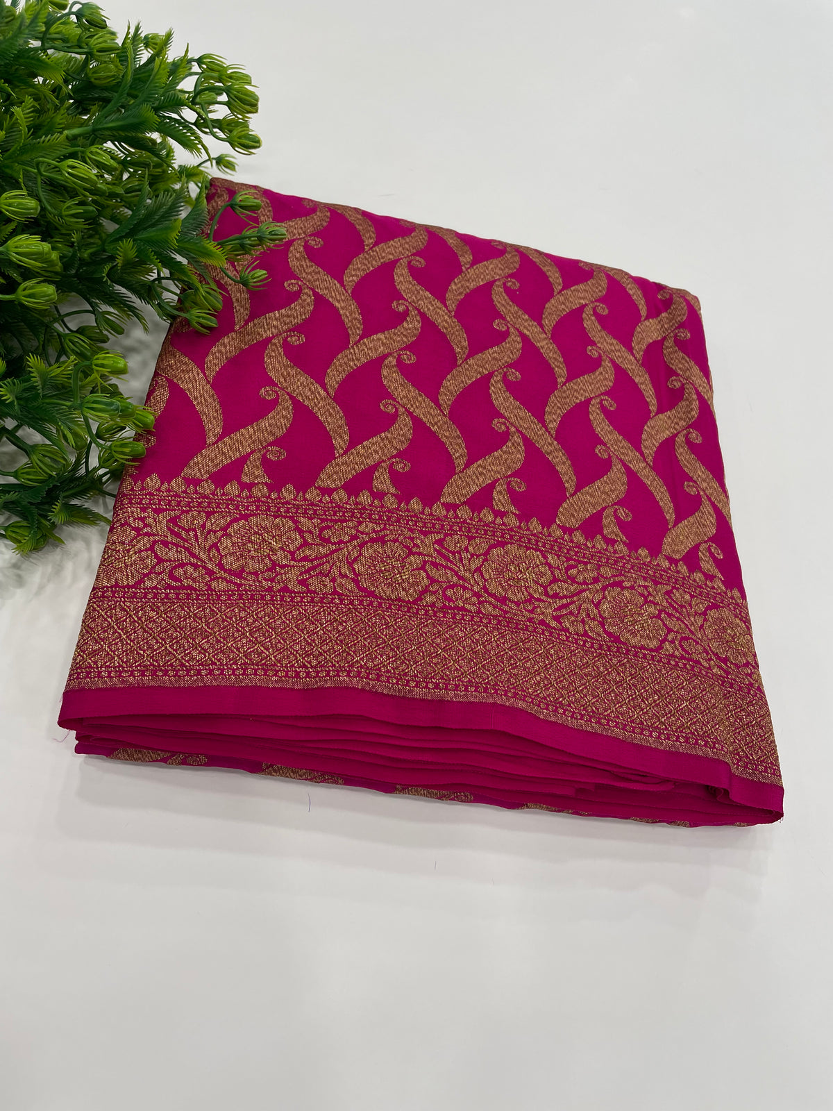 Pink Pure Banarasi Crepe Self Saree 03