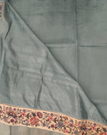 Beige n Blue Soft Tussur Petite Embroidery Saree 21