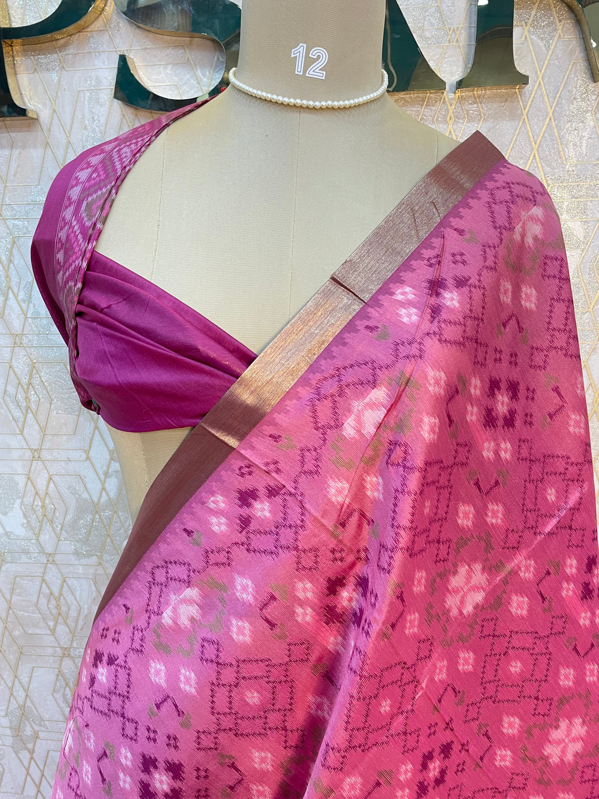 Rani Pink Raw Silk Ikkat Weaving Saree 81