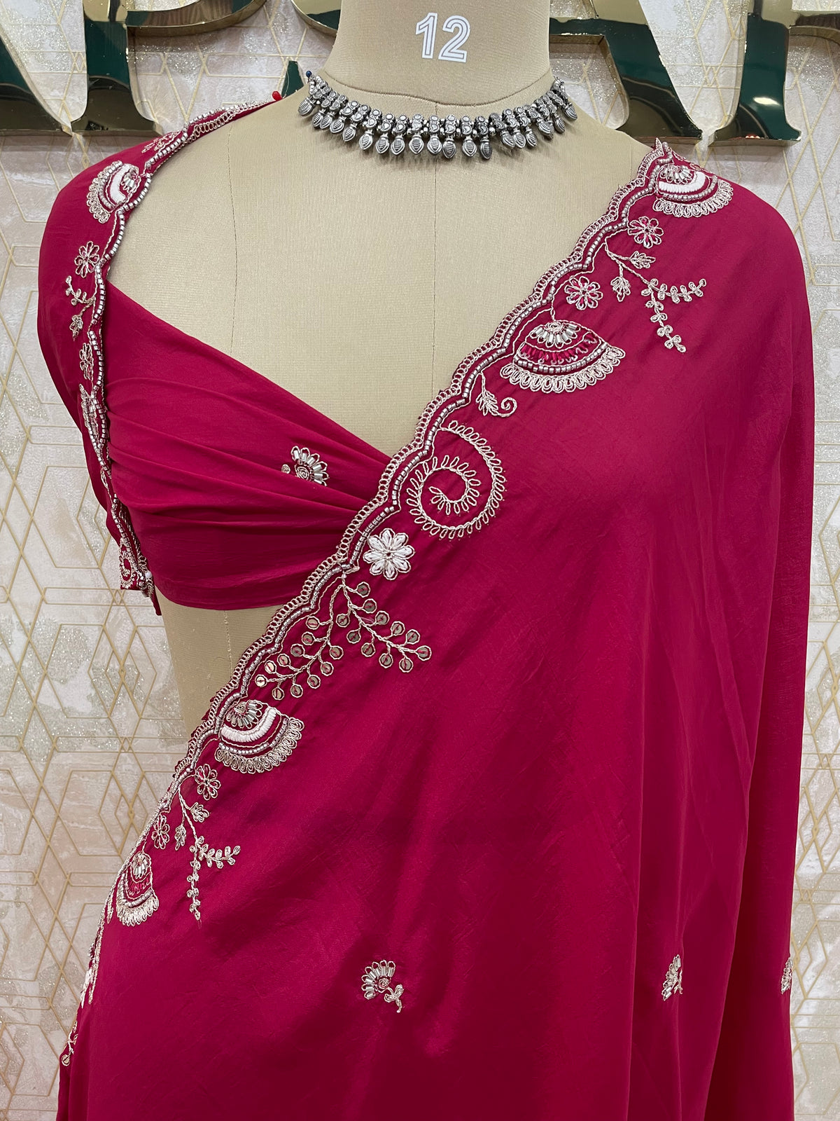 Pink Embroidery Work Crepe Saree 29
