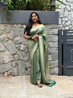 Bottle Green Meenakari Khadi Georgette Saree 26