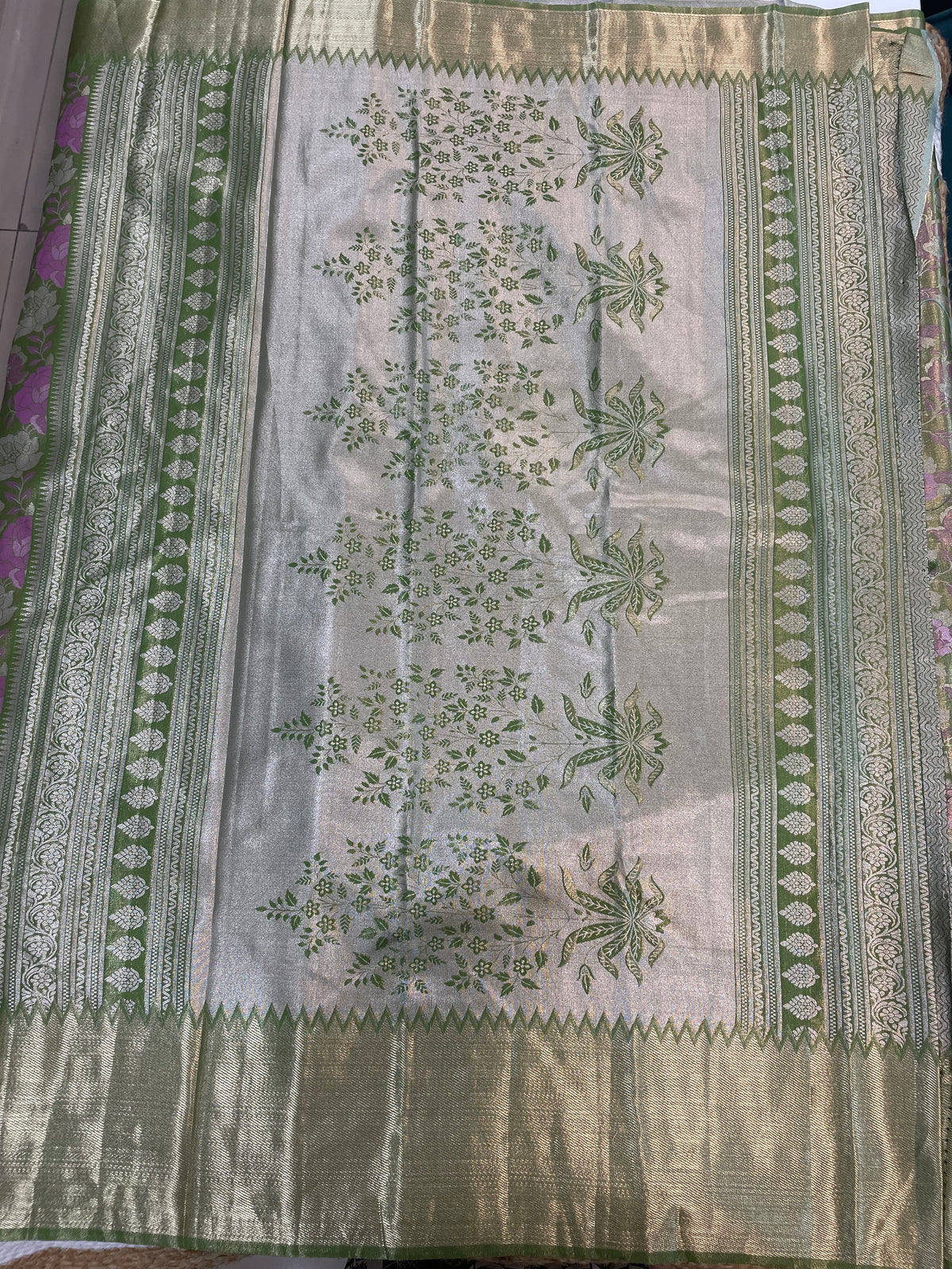 Green Brocade Semi Kanchi Tissue Saree 15