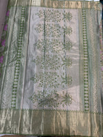 Green Brocade Semi Kanchi Tissue Saree 15