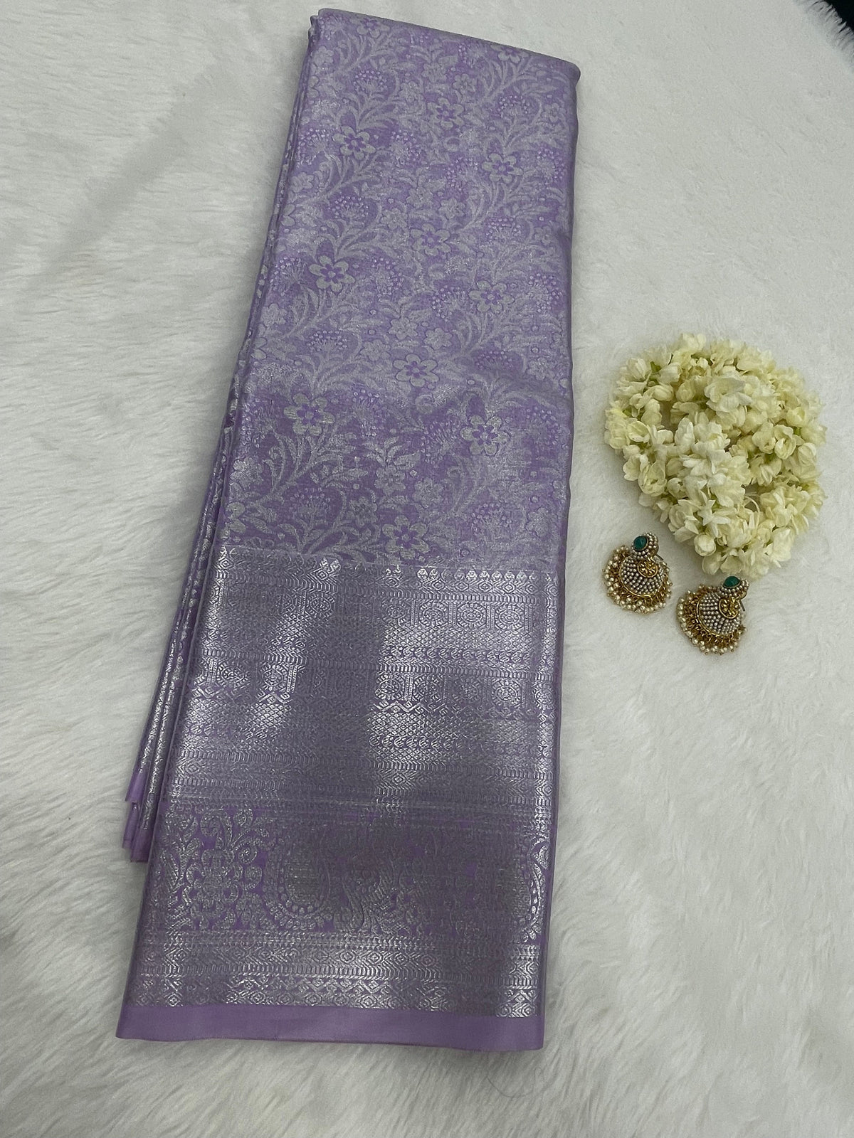 Lilac Brocade Semi Kanchi Tissue Saree