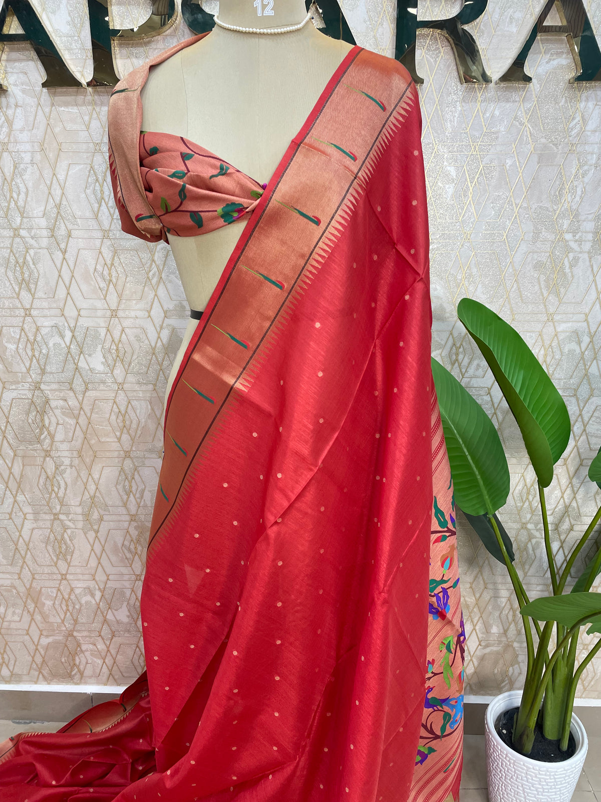 Red Raw Silk Paithani Work Saree 71