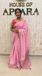 Pink Tissue Linen Knot Work Saree 12