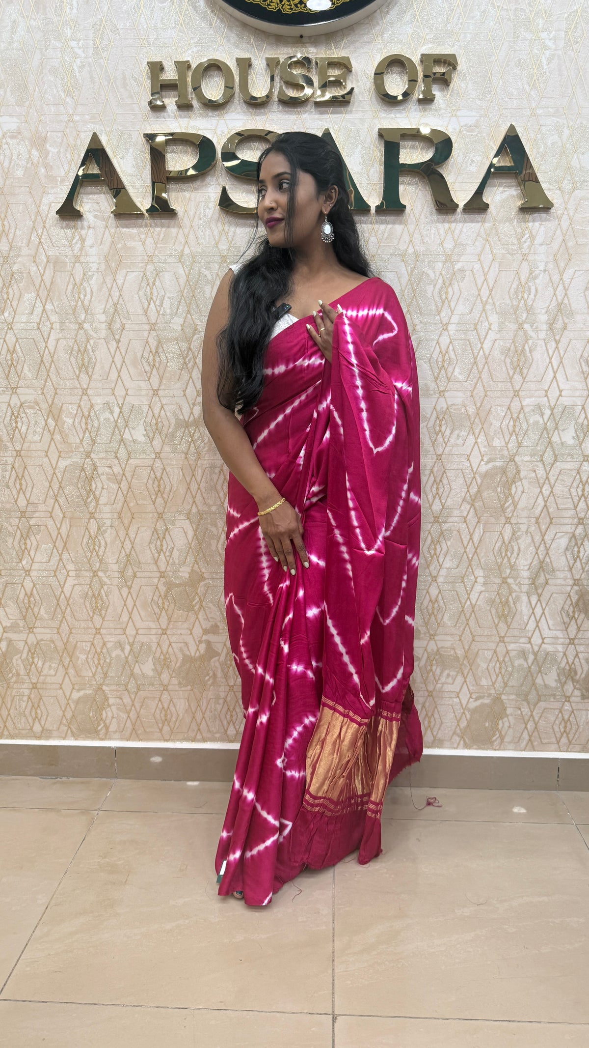Pink Pure Modal Silk Shibori Print Saree 05