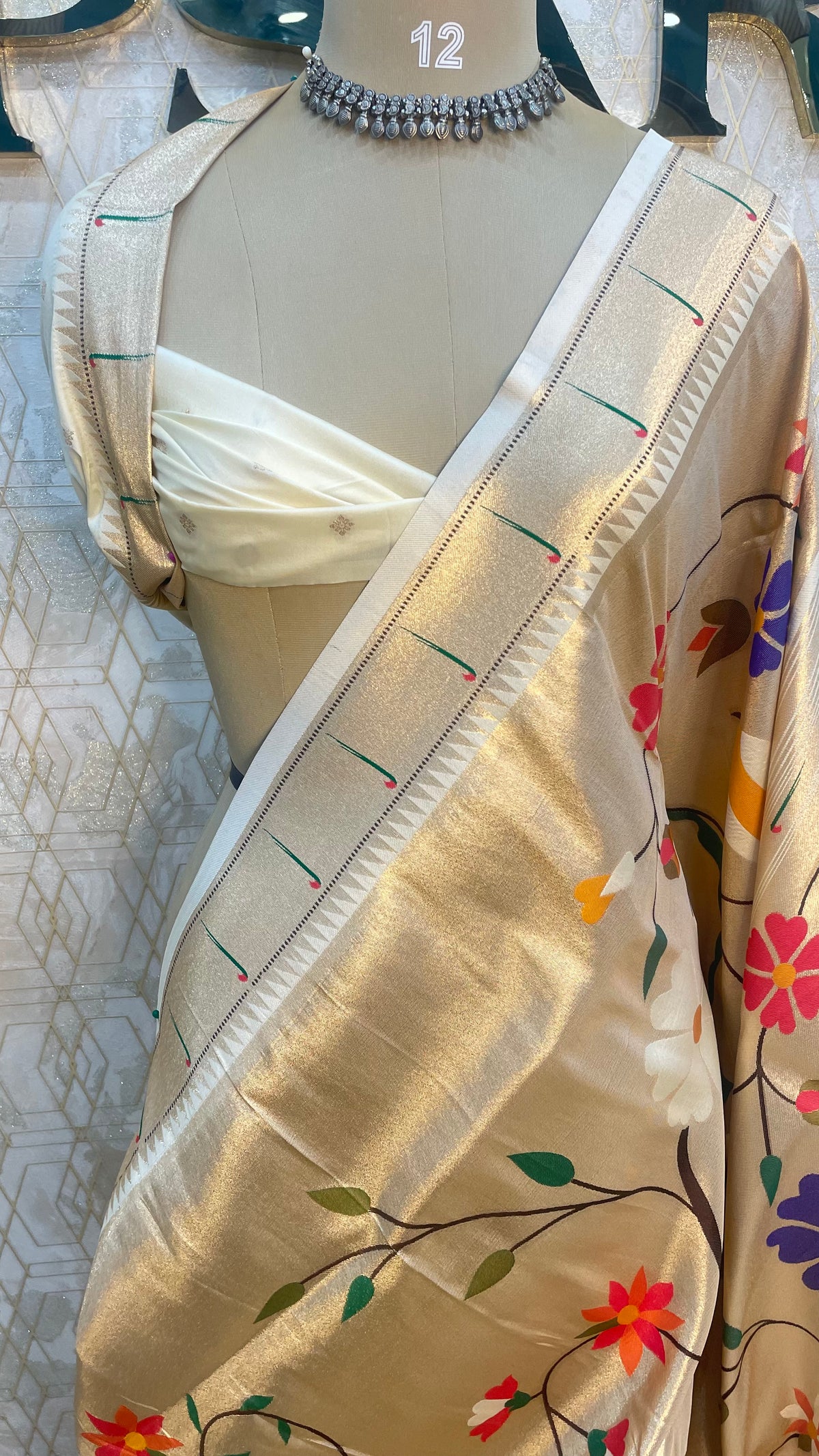 Gold n Beige Paithani Tissue Saree 100