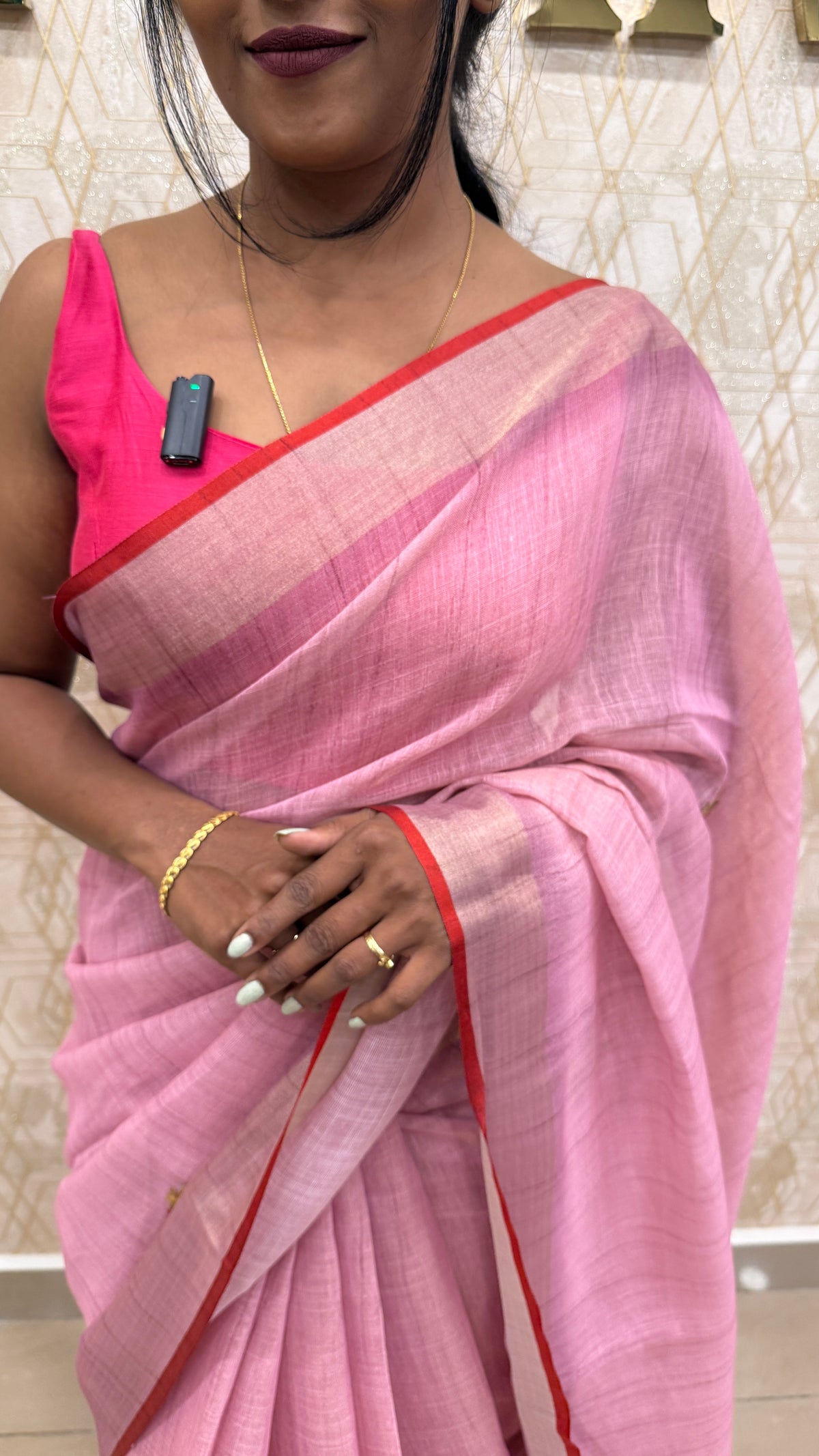 Pink Tissue Linen Knot Work Saree 12