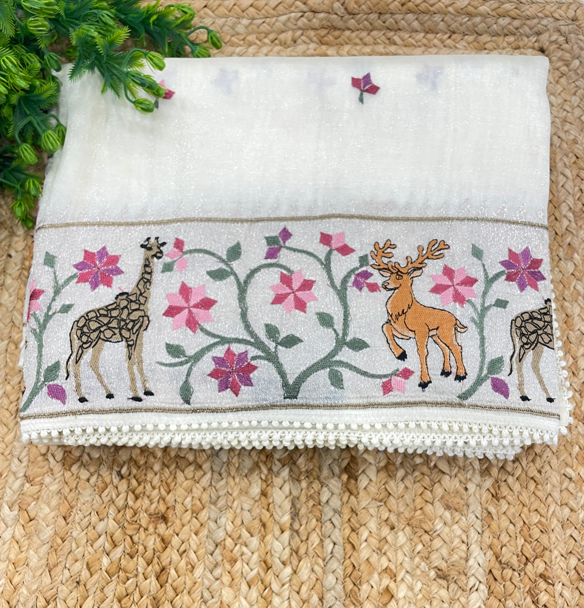 White Soft Tissue Embroidery Saree 17