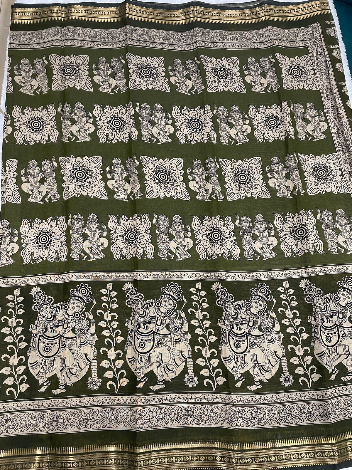 Mehendi Green Pure Mangalgiri Cotton Silk Saree 13
