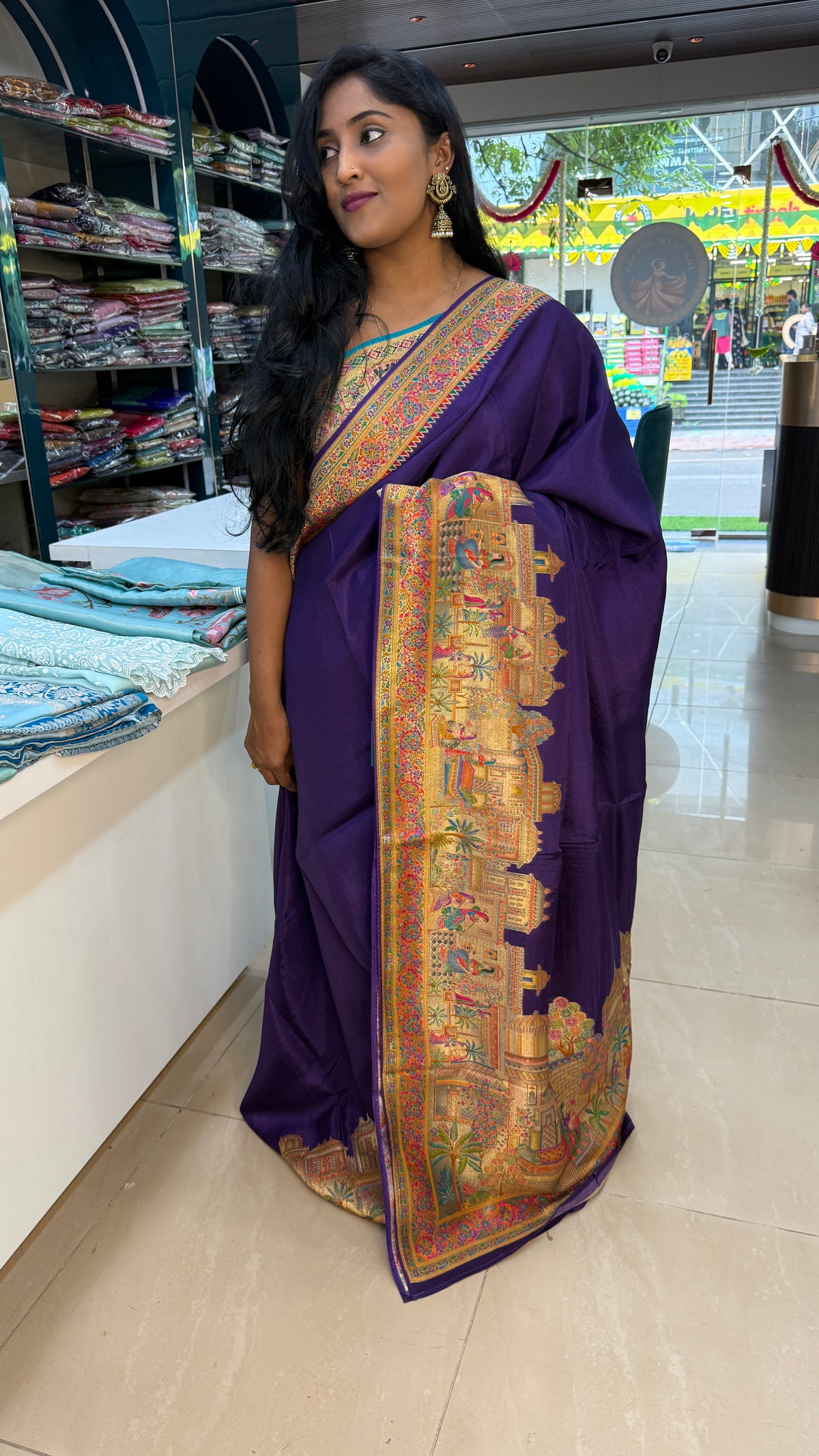 Purple Tussur Crepe Position weaving Saree 85