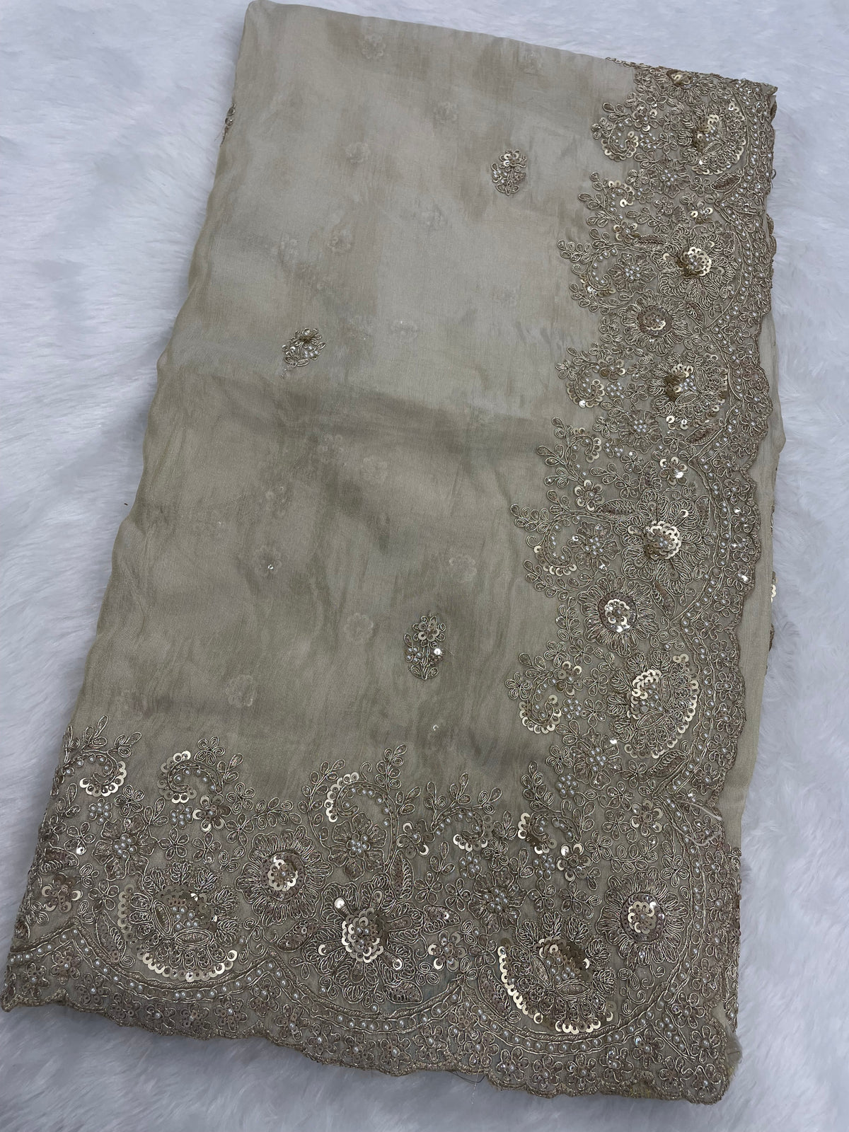 Cream Shimmer Designer Saree