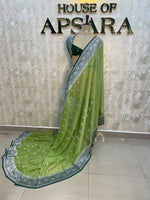 Pista Green With Silver Zari Semi Chiffon
