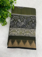 Mehendi Green n Black Pure Mangalgiri Cotton Silk Saree 13
