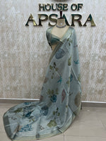 Grey Kanchivaram Tissue Floral Print Saree 35