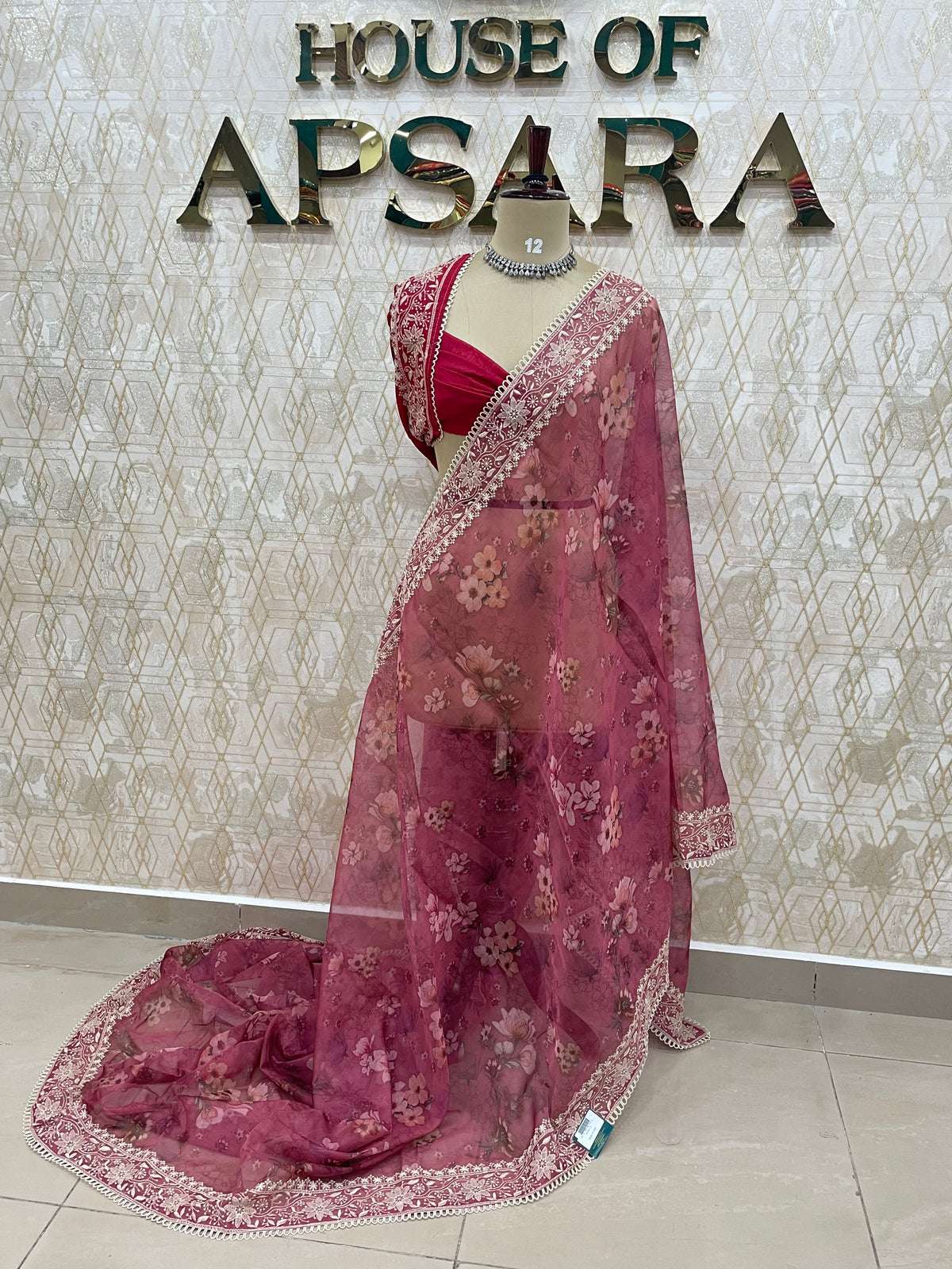 Pink Soft Organza Embroidery Saree 49