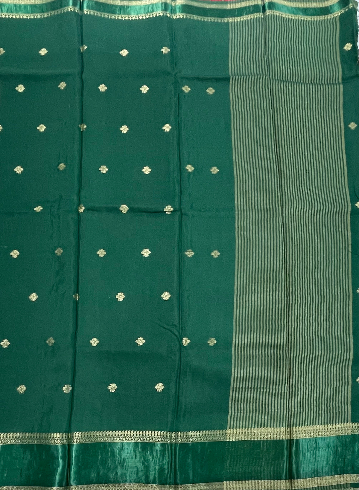 Bottle Green Small Butta Semi Crepe Saree 34