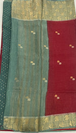Red n Sky Blue Checks Cotton Silk Saree 13
