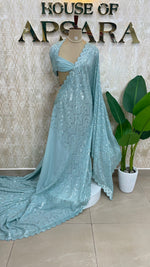 Blue Handwork Designer Partyware Saree 98