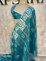 Teal Blue Assam Silk Batik Print Saree 23
