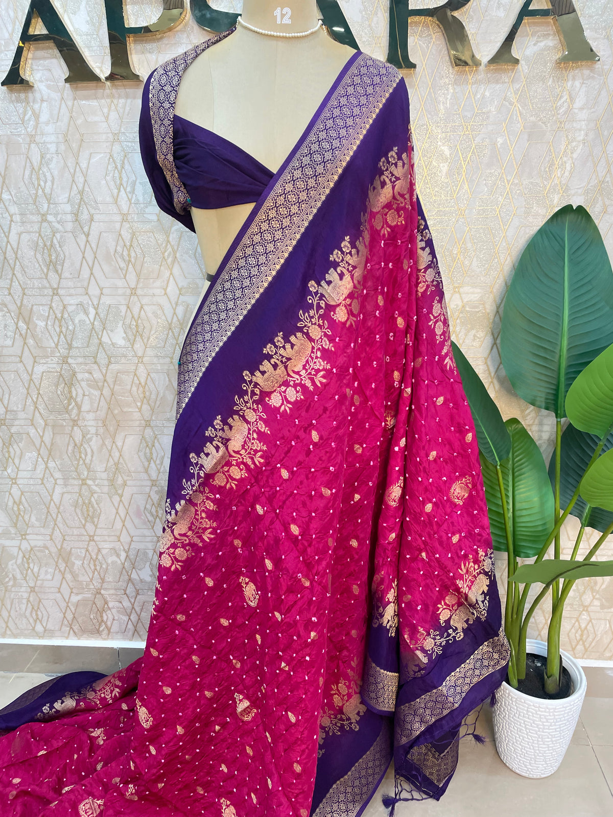 Pink n Blue Dola Silk Real Bandhini Saree 91
