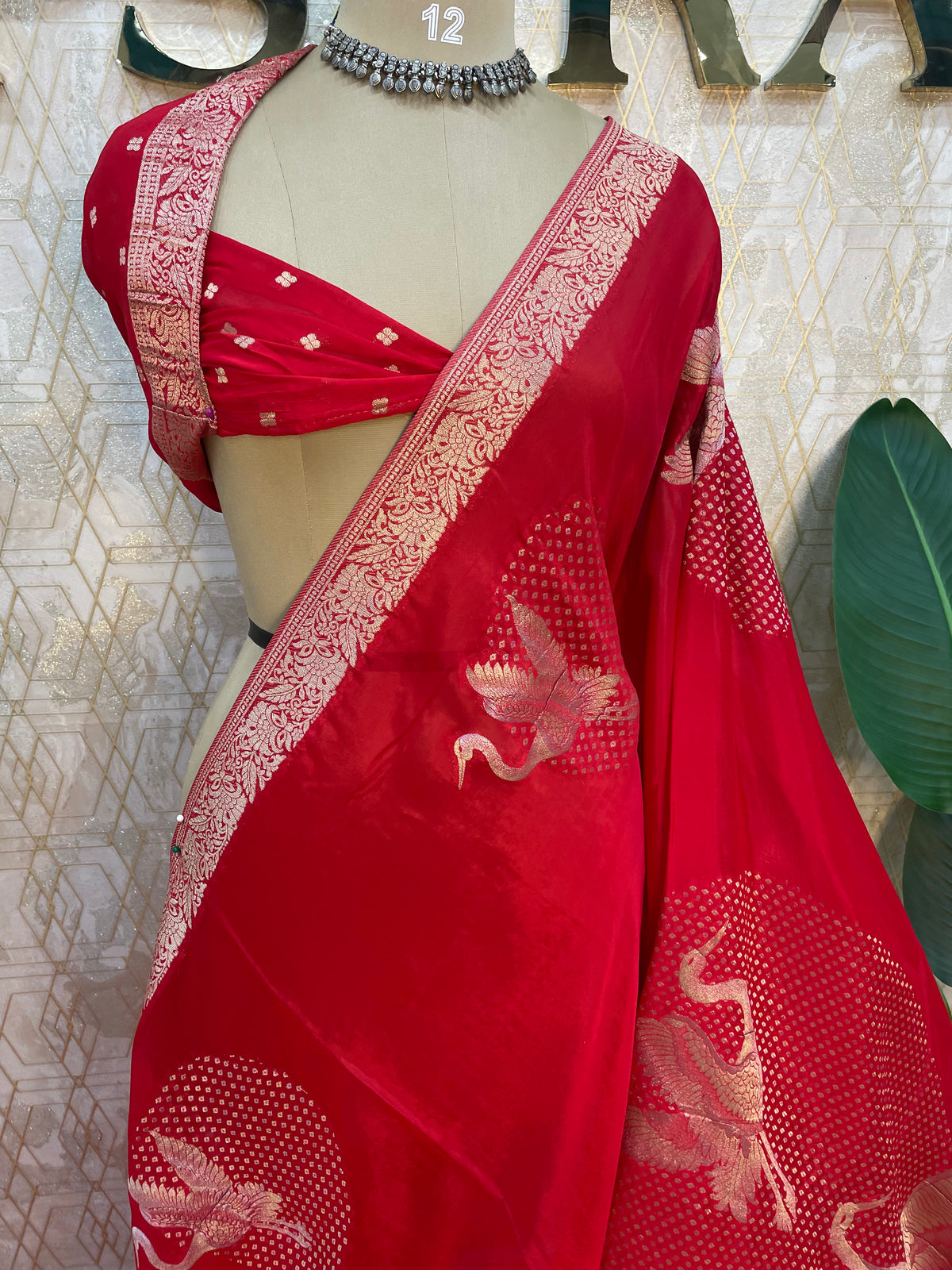 Red Chinnon Crepe Saree 209