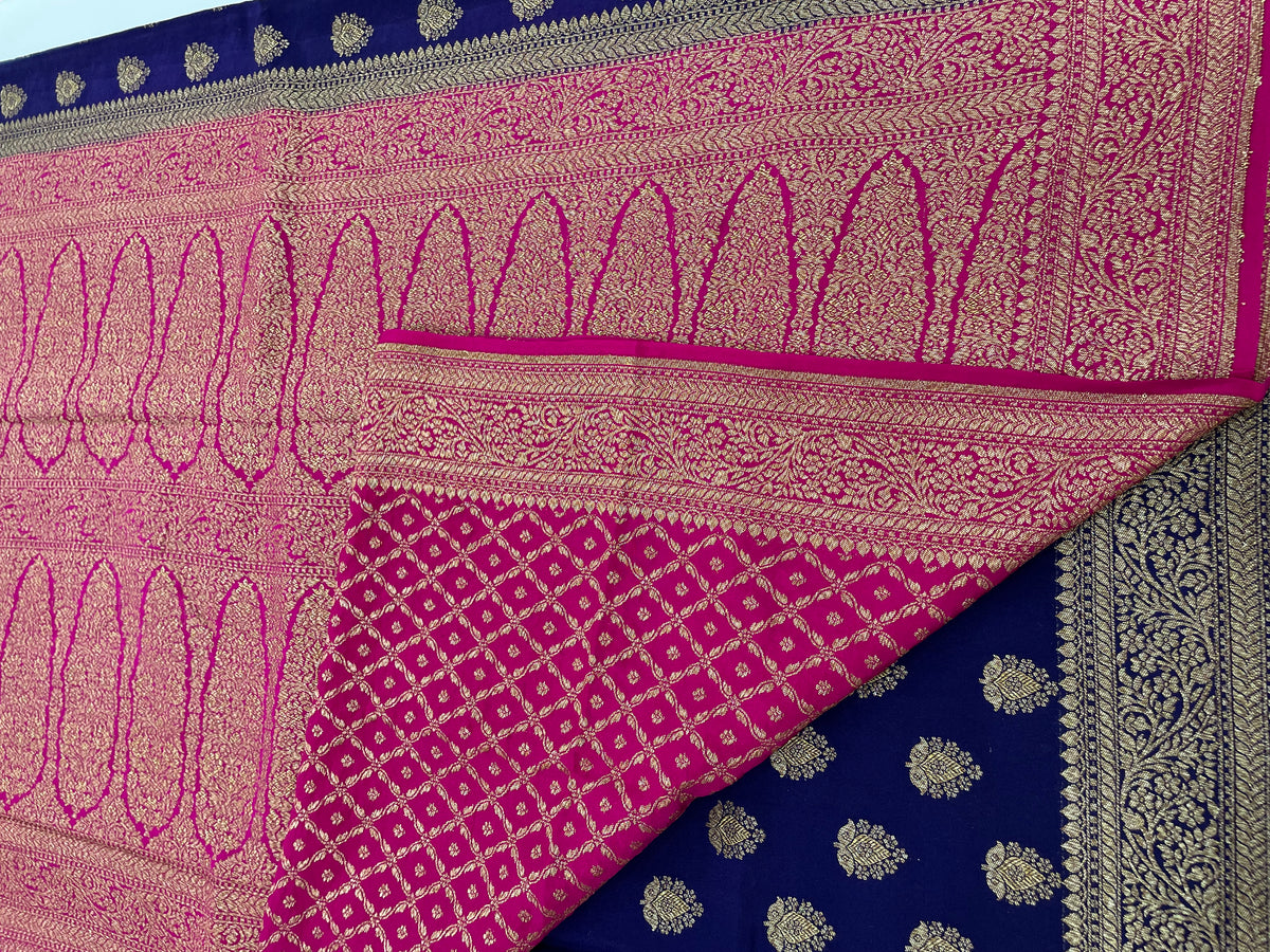 Purple Pure Banarasi Big Butta Crepe Saree 03
