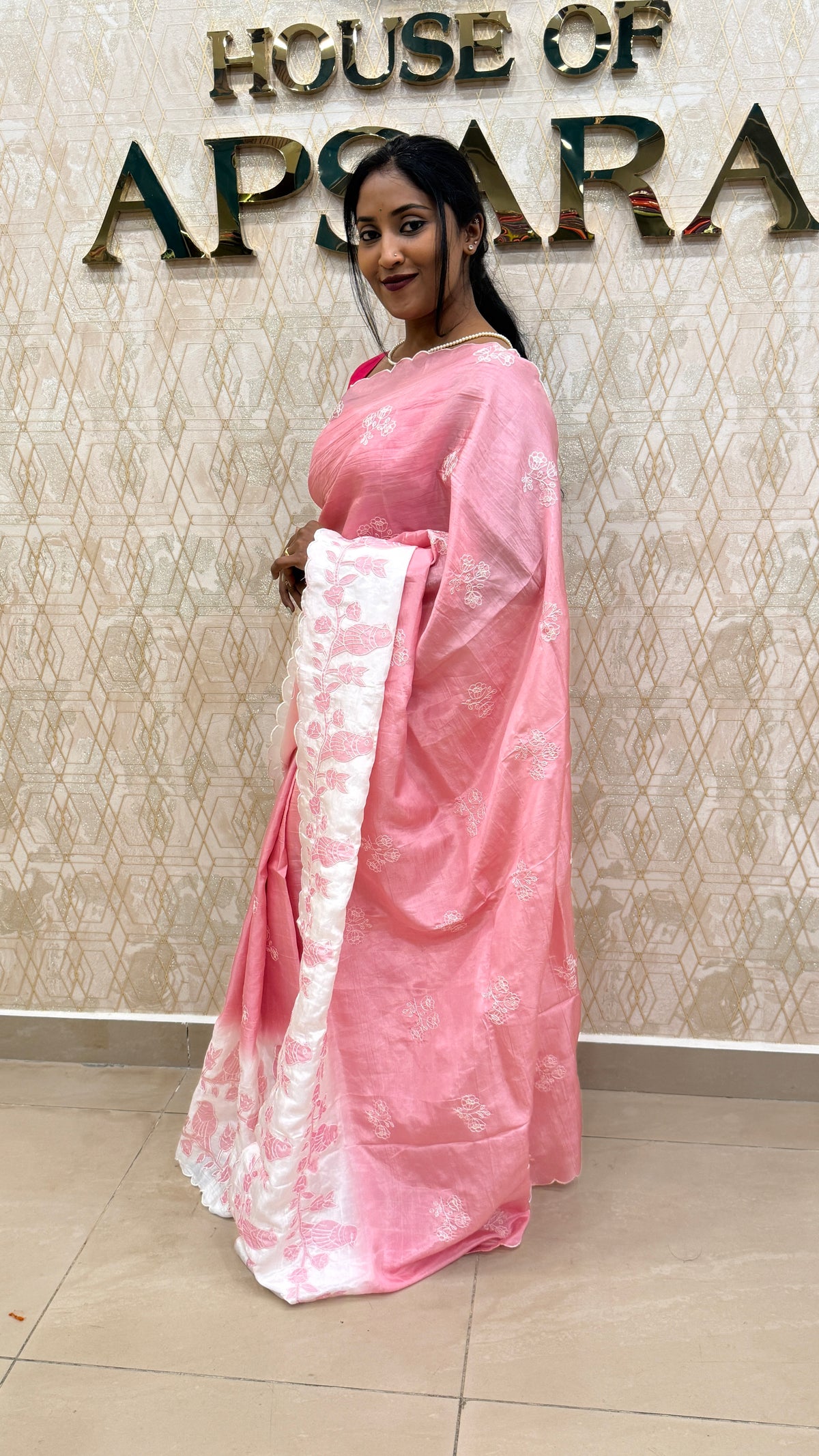 Pink n White Dual Shade Chanderi Silk Saree 13