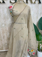 Cream Soft Crush Tissue Sunflower Embroidery Work Saree 301