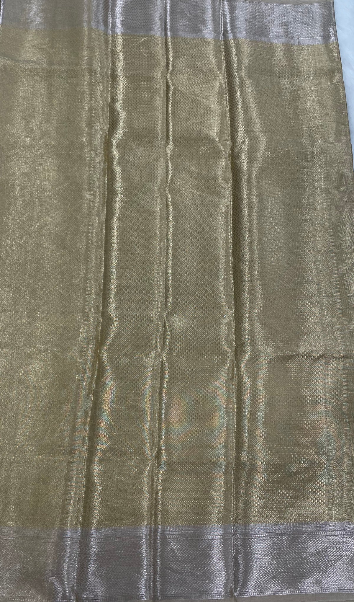 Gold n Grey Pure Tissue Brocade Saree 11