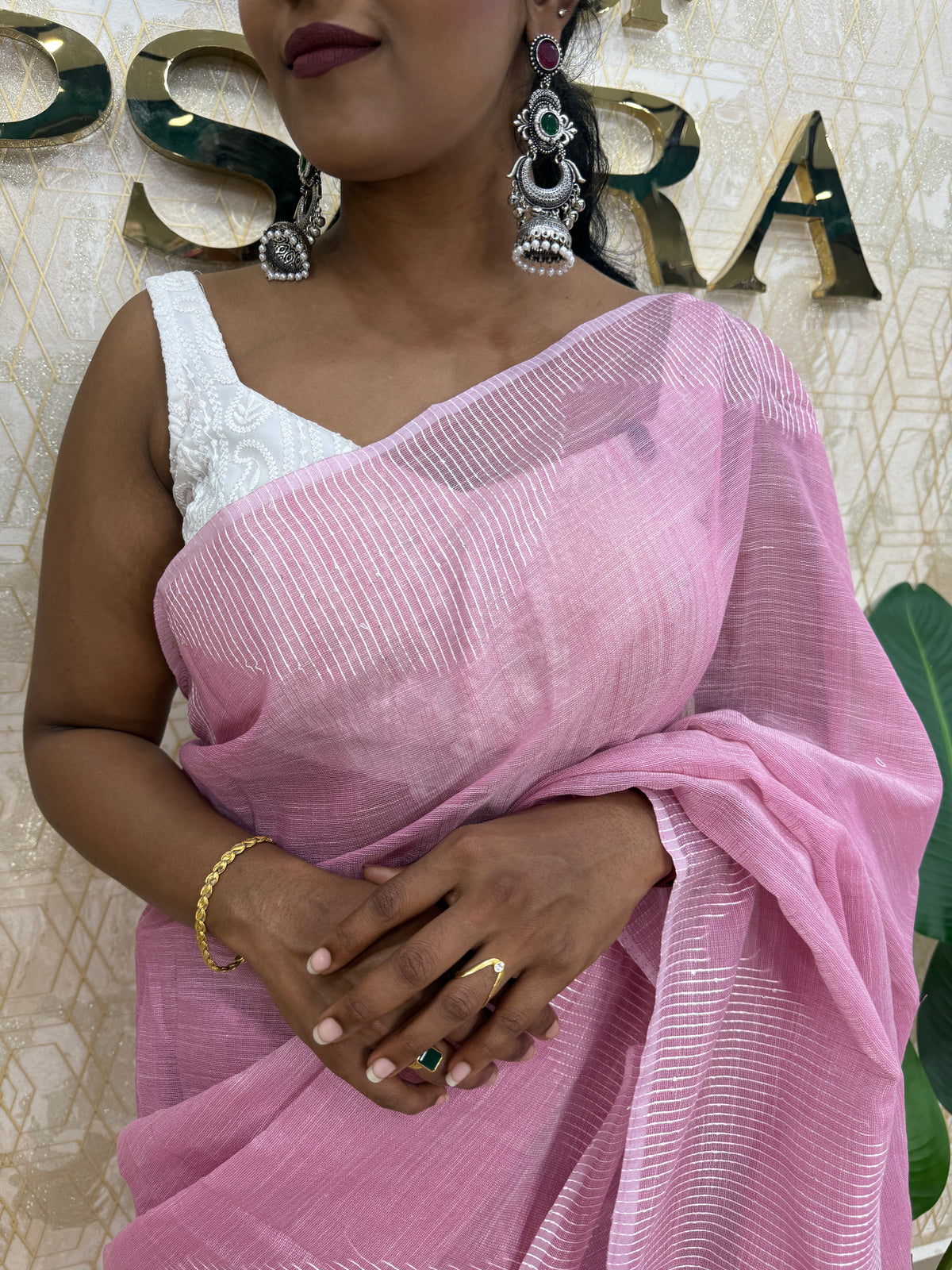 Baby Pink Linen Cotton Saree 303