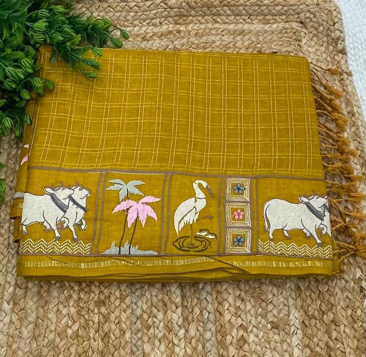 Mustard Yellow Soft Tussur Embroidery Saree 21